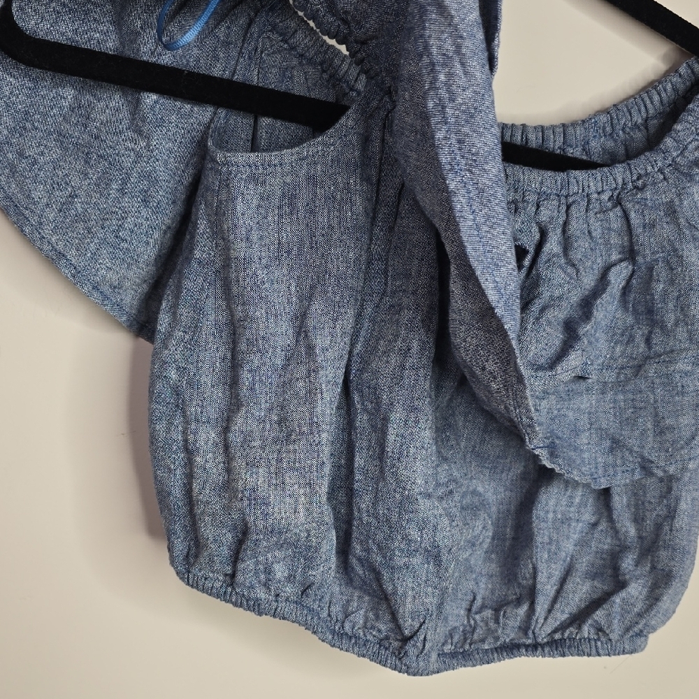 Express Blue Ruffled Crop Blouse - Picture 3 of 8
